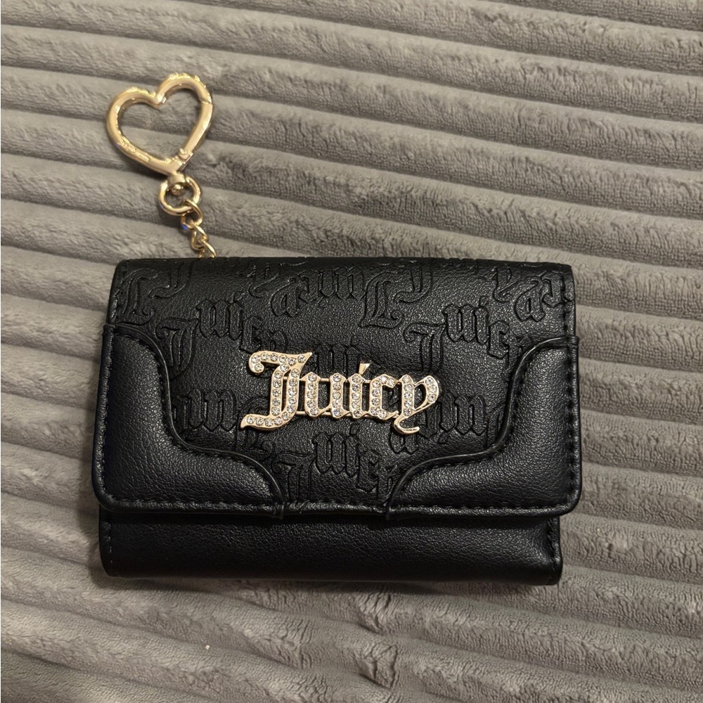 Juicy Couture Black Wallet with Gold Logo and Heart Keychain
